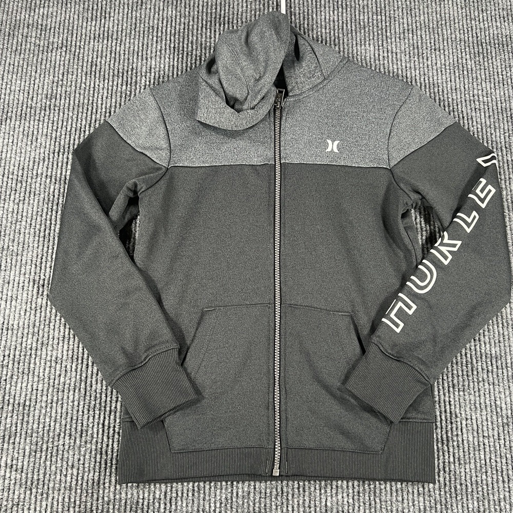 Hurley Jacket Youth Boys Medium Black Gray Long Sleeve Full Zip Dri Fit